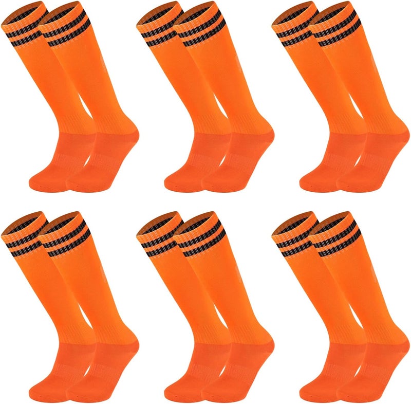 Ultrafun 6 Pairs Kids Youth Soccer Socks Solid Striped Knee High Tube Football Sports Socks for Boys Girls 6-12 Years Old - Image 1